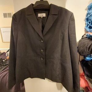 Le Suit Black and White Pinstripe Pantsuit